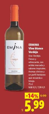 ERMINA Vino blanco Verdejo